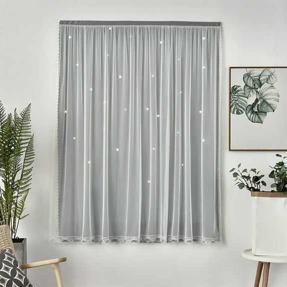 Taicans 1 Panels Self Adhesive Rodless Curtains,Double Layer Window Curtains,Stars Blackout Curtains,Thermal Insulated Window Drapes for Bedroom 59" x 39" Gray