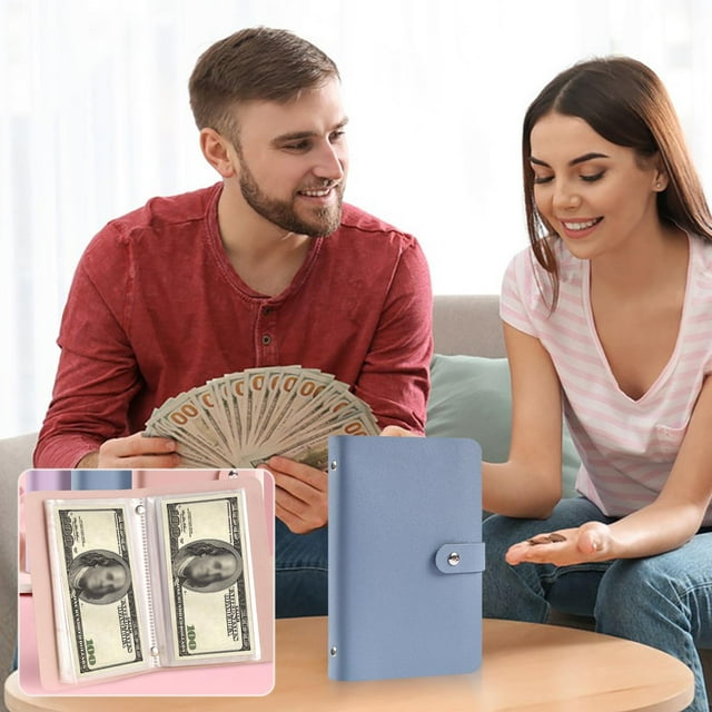 taicans 100 Envelope Money Saving Challenge Binder,Budget Book with Cash Envelopes,Savings Challenges Book for Planning and Saving $10000 for Office,Home,School(Blue)