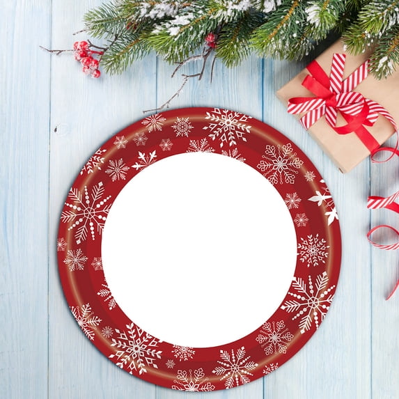 Taicans 20 pcs Christmas Paper Plates and Napkins Set Disposable Red Winter Holiday Snowflake Plates Cups Tableware Party Supplies