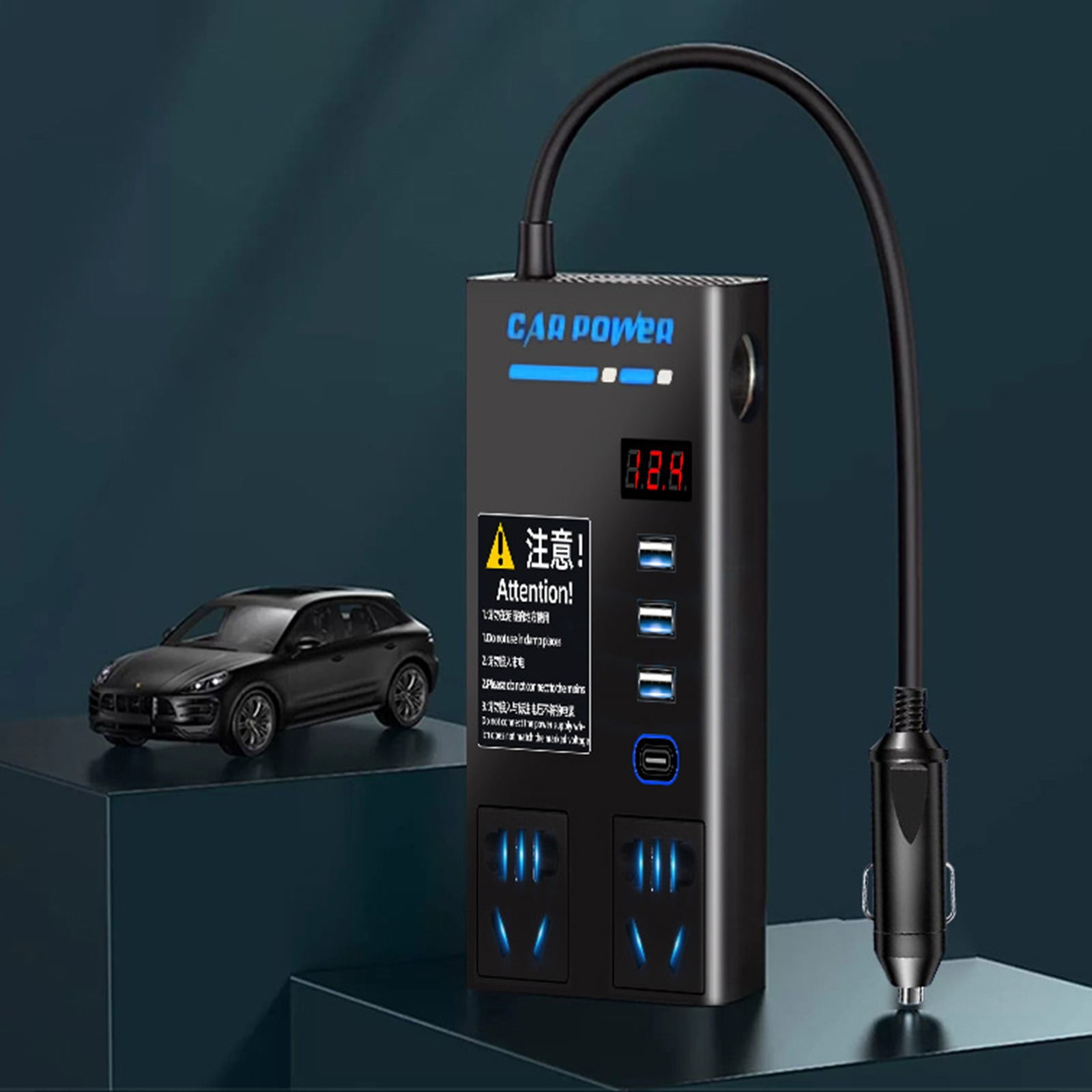 taicans 200W Car Power inverter Dc 12V to 110V Ac Car inverter,4 Usb Ports Charger Adapter Car Plug Converter with Qc3.0,Pd Charging and Cigarette Lighter Expansion Port for Phones Tablets Laptops