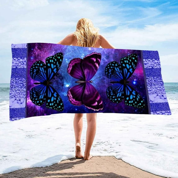 Taicans Beach Towels Oversized,Butterfly Beach Towel,Purple Butterflys Double-sided Velvet Quick Drying Printed Beach Towel Adult Swimming Towel Microfiber Beach Towel(A)