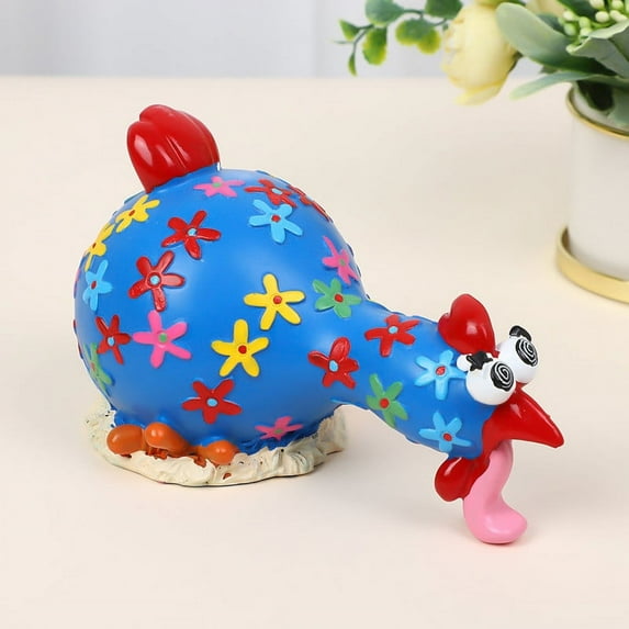 Taicans Chicken Table Art Sculpture Funny Resin Figurine Decoration,Colorful Silly Chicken Happy Expression Chicken Scene Party Decoration Blue