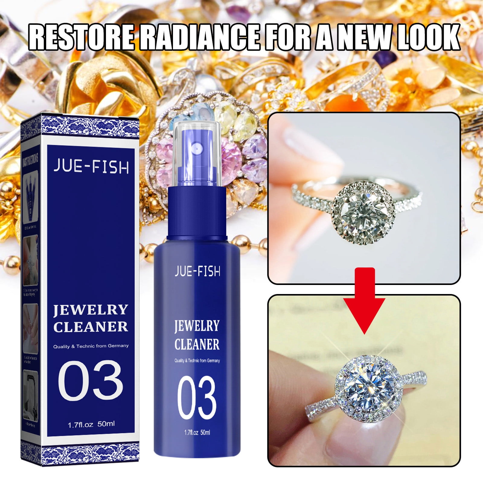 TAICANS Jewelry Cleaner Cleaning Diamond Ring Necklace Gold Cleaner Rust Remover Gray Remover 50ml