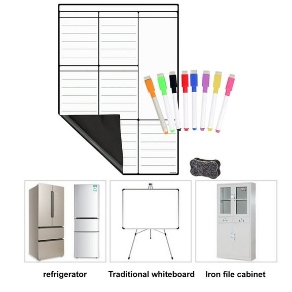Taicans Dry Erase Whiteboard for Fridge,16 x 11.8in Magnetic Calendar Dry Erase Board,3-in-1 Dry Erase Calendar Whiteboard,White and Black,White Surface