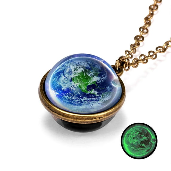 taicans Galaxy Planet Pendant Necklace ebula Double Sided Outer Space Glass Planet Necklace for Women Men Earth Globe Universe Jewelry Christmas Gifts