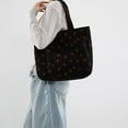thumbnail image 1 of Taicans Large Capacity Corduroy Tote Bags for Women with Pocket,Strawberry Grocery Shoulder Bag,Fashion Corduroy Tote Bag Cow Print Bag Purses for Women Teen-Black, 1 of 6