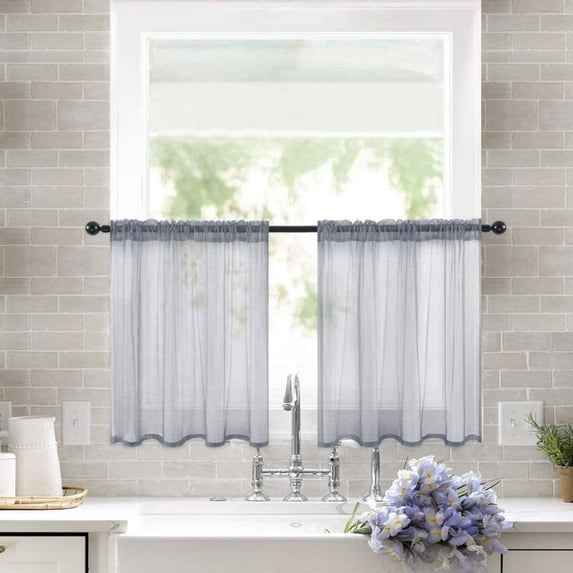 Taicans Sheer Curtains,Elegant Short Sheer Curtains,Rod Pocket Semi Sheer Short Curtains & Drapes Privacy with Light Filtering for Cafe/Small Window 24" x 30" C