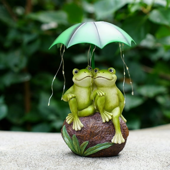 Taicans Solar Garden Statues Loving Frog Garden Decor Figurine Lights,Solar Garden Statue with Umbrella String Lights Waterproof Cute Animal Sculpture for Yard Patio Lawn Decorations