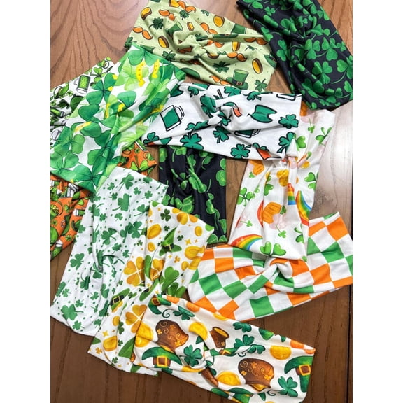 taicans St.Patrick's Day Headbands,Valentine's Day Headbands St.patrick's Day Headbands for Women Valentines Hair Band Wide Knotted Elastic Irish Green Shamrock Hair Accessories(A)