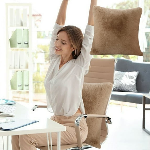 Taicans Velvet Throw Pillow,Faux Fur Square Decorative Throw Pillow Cusion for Couch,Home Sofa Pillow with Core Solid Colour Imitation Car Cushion Sets Lumbar Bedroom Bedside Cushions,18"x18"-Brown