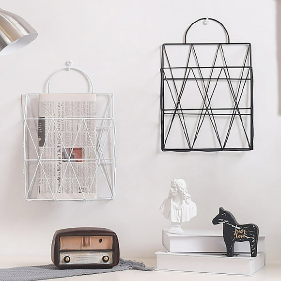 taicans Wall Mounted Magazine File Rack Organizer,Metal Wire Wall Mounted Magazine Holder,Hanging Document Rack,Gold Wire Wall Book Rack Magazine Shelf(White)