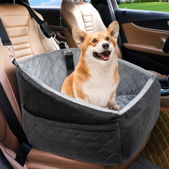 tailwind Dog Car Seat for Small Dogs Detachable Washable Booster Seat Under 30lbs Pet Travel Bed with Storage Pockets Safety Strap Black/Grey