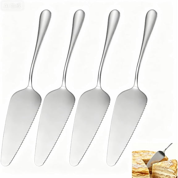 tainless Steel Cake Slicer 4 Piece Serrated Pie Server with Ergonomic Handle for Wedding Birthday Party Kitchen Baking