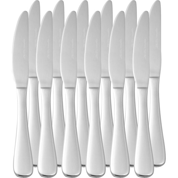 tainless Steel Dinner Knives with Round Edge, Silverware, Table Knives, Restaurant Quality, Pack of 12, Silver