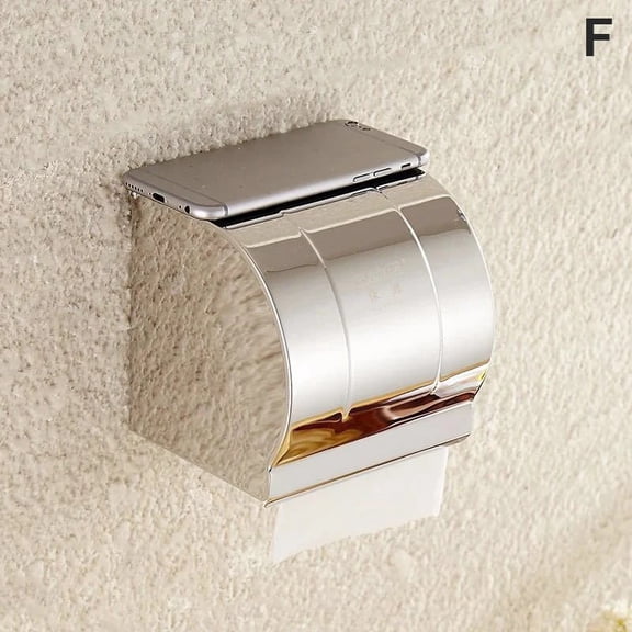 tainless Steel Toilet Paper Holder with Shelf, Wall Mounted Tissue Roll Dispenser with Phone Tray & Sawtooth Edge, Waterproof Bathroom Organizer