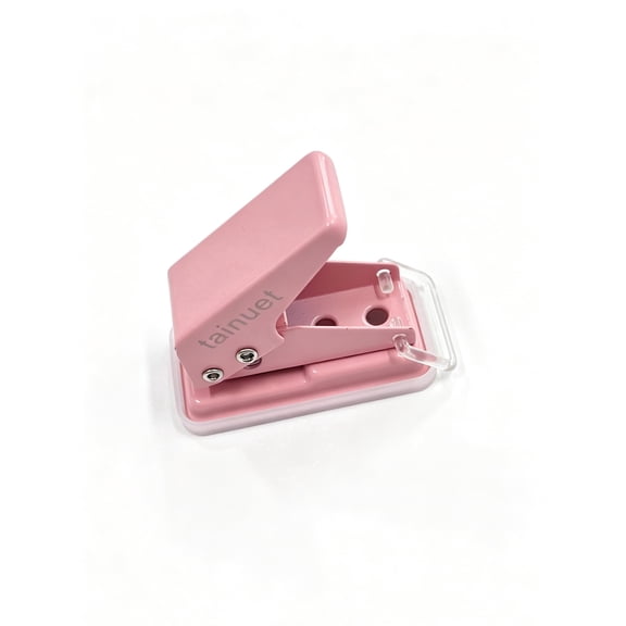tainuet 2-Hole Paper Punch, Compact Metal Desktop Hole Puncher with Removable Waste Tray and Handle Lock, Pink