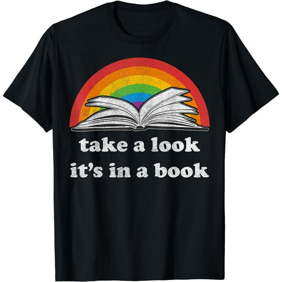 take a look it's in a book reading vintage retro rainbow T-Shirt Black Small