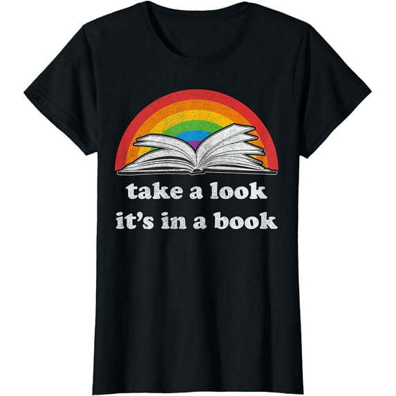 take a look it's in a book reading vintage retro rainbow T-Shirt
