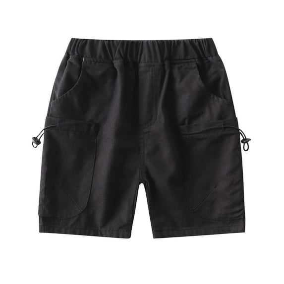 Dlentnea Boys Cargo Shorts Elastic Waistband Solid Color Workout Gym Hiking Running Short Pants with Pockets