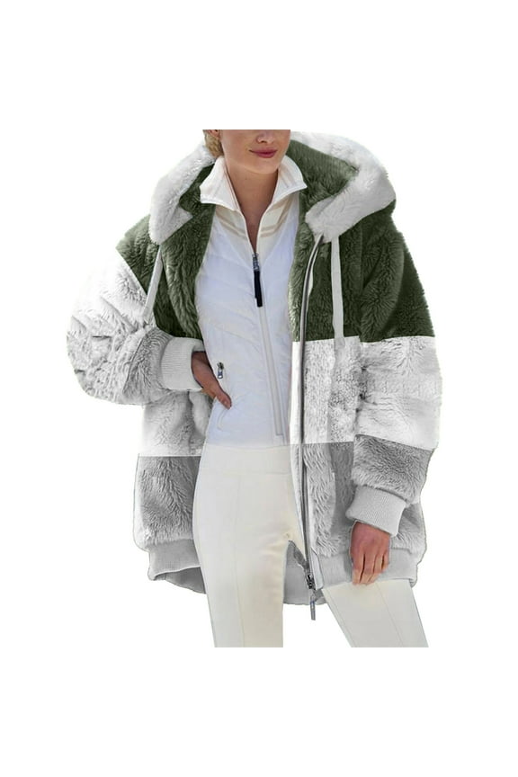 Fleece Jackets for Women Fuzzy Hooded Casual Coats Lidies Cardigan Warm Coat Outerwear with Pocket S-5XL