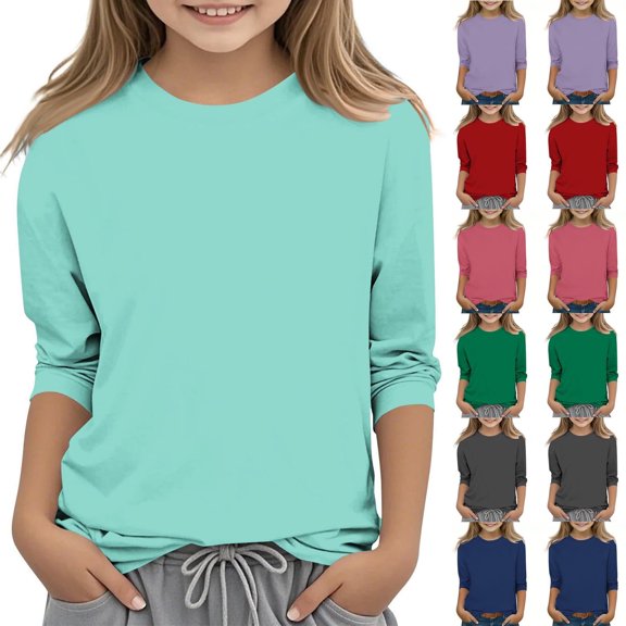 Dlentnea Girls 3/4 Sleeve Shirts Crew Neck Summer Tops Blouses Beach Vacation Spring Tunic Trendy Clothes