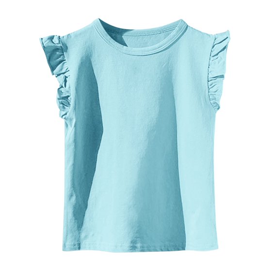 Dlentnea Girls Blouse Cotton Short Ruffle T Shirts Crew Neck Girl Solid Color Comfortable Casual Tee Tops