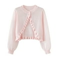 thumbnail image 1 of talentlend Girls Cardigan Kids Knit Long Sleeve Ruffle Open Front Button Cover up Cropped Tops Lightweight Sweater, 1 of 6