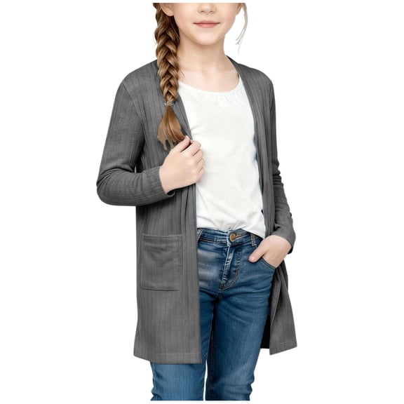 talentlend Girls Cardigan Open Front Casual Lightweight Long Cardigans Loose Cute Outerwear with Pockets
