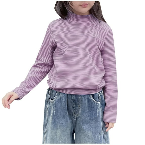 talentlend Girls Mock Neck Turtleneck Long Sleeve Shirt Striped Soft Stretchy Casual Basic Layering Tee Top