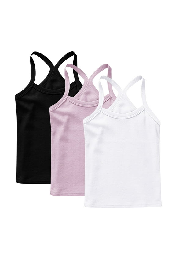 Girls Racerback Camisole 3 Pack Lightweight Cotton Cami Spaghetti Strap Tank Top Undershirts for Girl