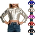 thumbnail image 1 of talentlend Girls Sparkly Sequin Long Sleeve Crop Top Party T Shirt Streetwear Dancewear Fashion Casual Tee Tops, 1 of 6