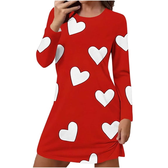 talentlend Nightgown for Women Long Sleeve Sleepshirts Heart Graphic Valentine's Day Sleepdress Loose Comfy Pajama Dress