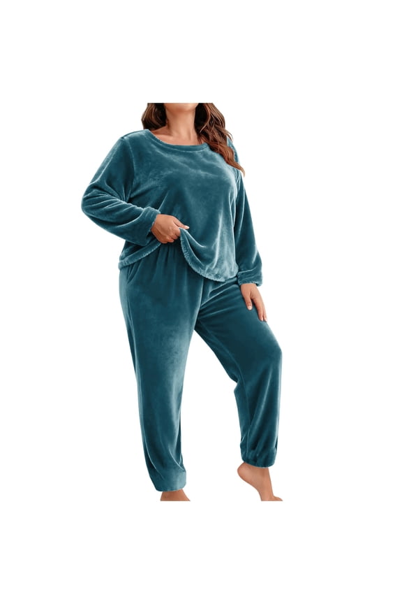 Pajamas Sets for Women Plus Size Soft Fleece Warm Fuzzy Pjs Winter 2 Piece Lounge Set Outfits XL-5XL