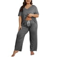 thumbnail image 1 of Dlentnea Plus Size 2 Piece Pajama Sets for Women Short Sleeve Tops Casual Wide Leg Pants Loungewear Set with Pocket, 1 of 5