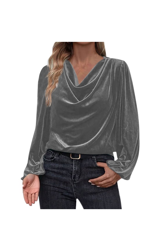 Velvet Tops for Women Dressy Elegant Long Sleeve Going out Top Velour Shirts Casual Office Work Blouse
