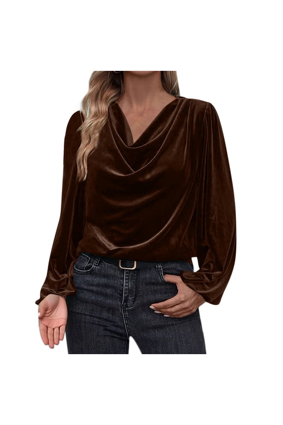 Velvet Tops for Women Dressy Elegant Long Sleeve Going out Top Velour Shirts Casual Office Work Blouse