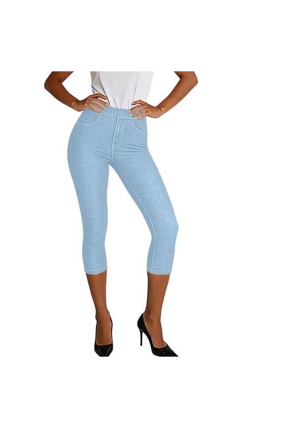 talentlend Women Capri Jeans Jeggings Stretchy Casual High Waisted Cropped Denim Legging Pants with Pocket S-3XL