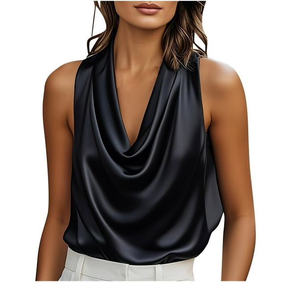 talentlend Women's Satin Silk Tank Top Cowl Neck Sleeveless Elegant Party Vest Shirts Spring Vacation Outfits