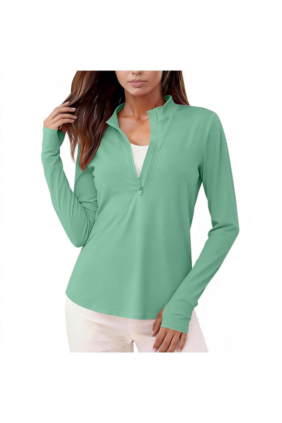 Women's Shirts Sun Protection Long Sleeve Quarter Zip Quick Dry Workout Hiking Summer Pullover Lightweight Tops