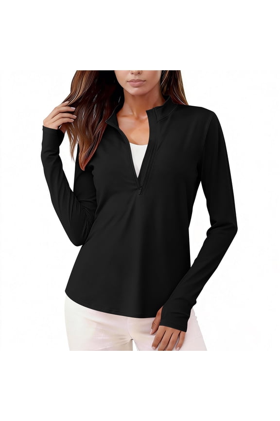 Women's Shirts Sun Protection Long Sleeve Quarter Zip Quick Dry Workout Hiking Summer Pullover Lightweight Tops
