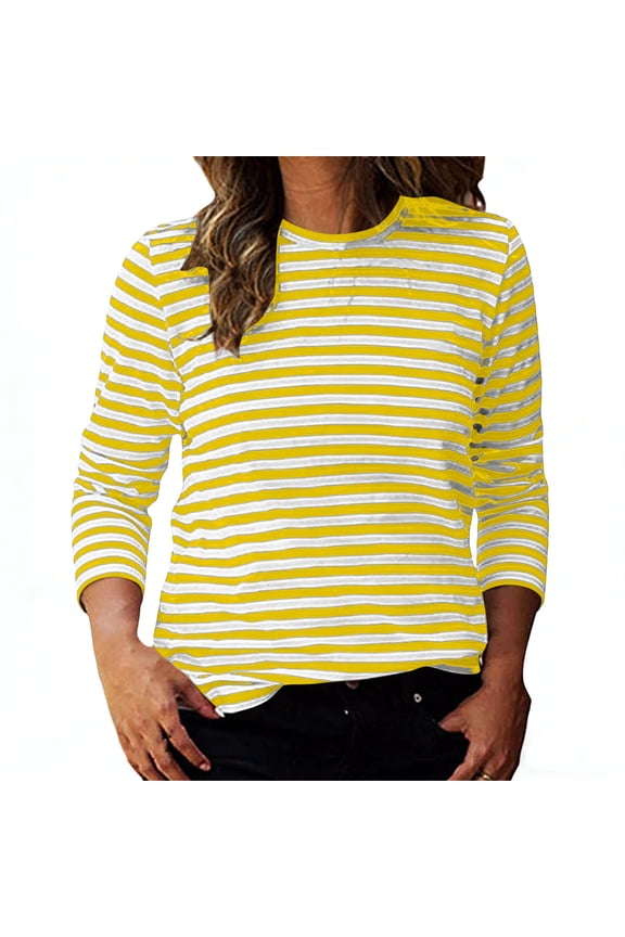 Womens 3/4 Sleeve Striped T Shirts Crew Neck Casual Loose Business Work Clothes Tunic Tops Trendy Blouse