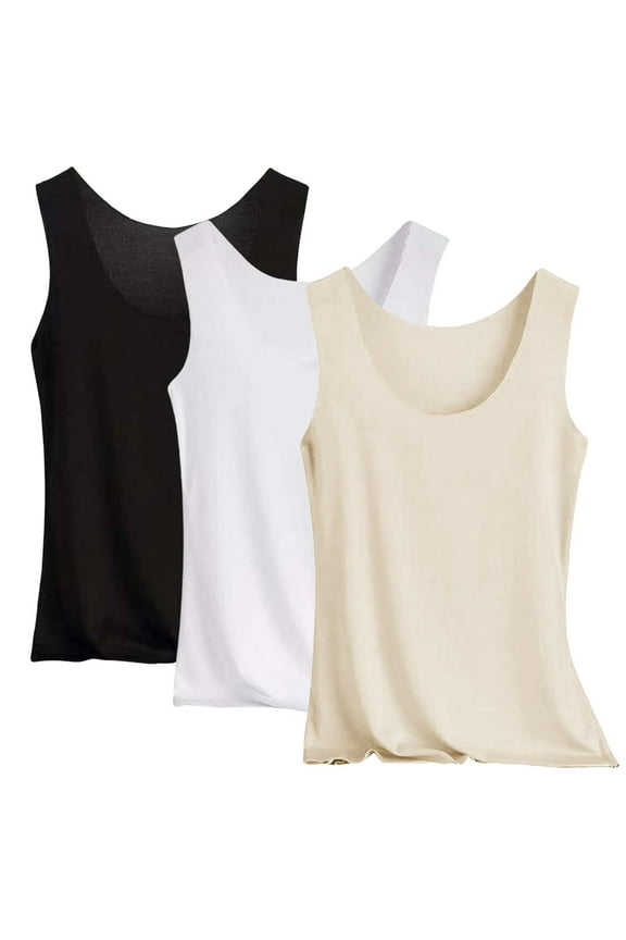Womens 3 Pack Tank Top Undershirts Sleeveless Camisole Comfortable Breathable Solid Color Clothes