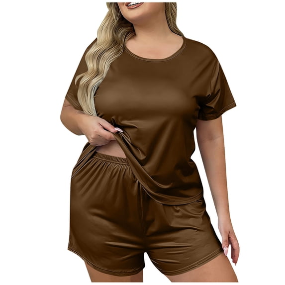 LIaqionyy Womens Plus Size 2 Piece Pajama Sets Summer Lounge Short Sleeve T Shirt Shorts Sleepwear Loungewear XL-5XL