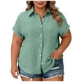 thumbnail image 1 of LIaqionyy Womens Plus Size Cotton Linen Shirts Button down Short Sleeve Blouses V Neck Collared Tops L-4XL, 1 of 6