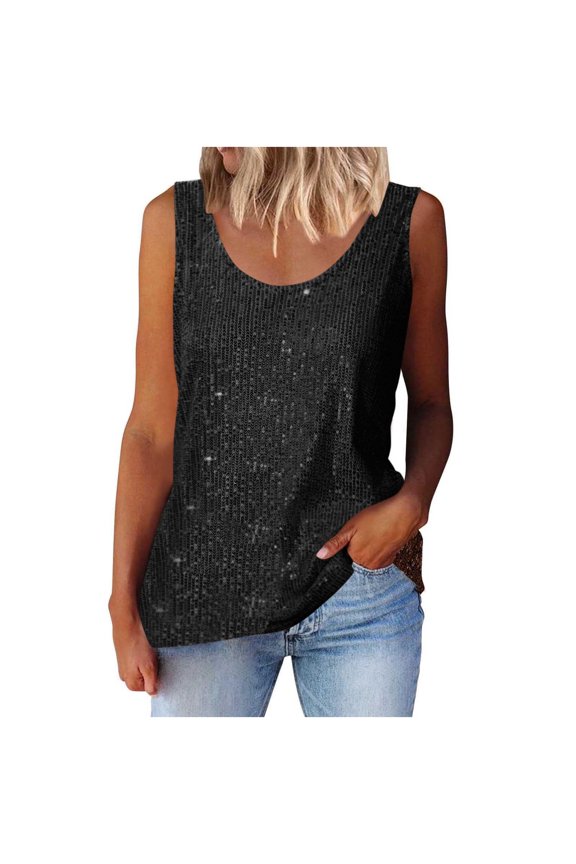 Dlentnea Womens Sequin Top Fashion Sparkly Sleeveless Tanks Tops Blouses Christmas Party Camisole Vest S-5XL
