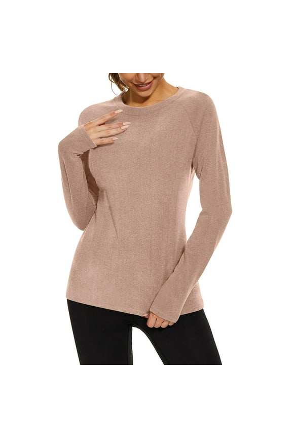 Womens Thermal Tops Long Sleeve Fleece Lined Crew Neck Undershirts Warm Winter Base Layer Clothes