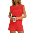 thumbnail image 1 of talentlend Womens Two Piece Short Sets Cap Sleeve Crew Neck Lounge Shorts Summer Drawstring Sweatsuit Vacation Outfits, 1 of 7