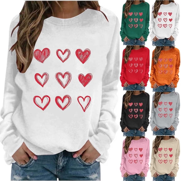 talentlend Womens Valentine's Day Sweatshirt Crewneck Pullover Shirts Graphic Heart Long Sleeve Sweatshirts Tops