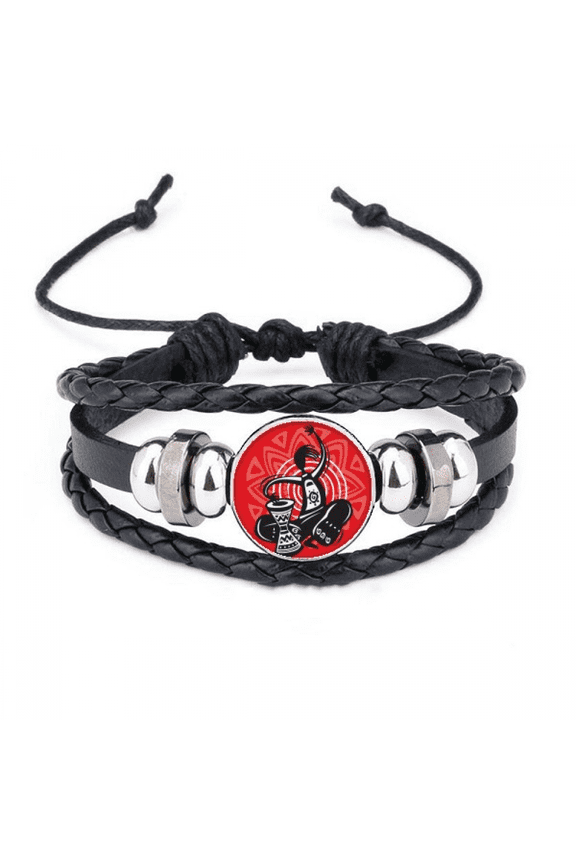 tambourine outline celebrate mexico mexican bracelet braided leather woven wristband