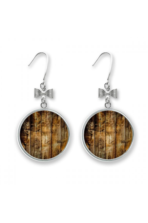 tan black wood retro olded irregular bow earrings drop stud pierced hook